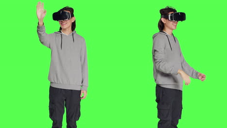 Männliche-Person,-Die-Ein-Virtual-Reality-Gadget-Verwendet
